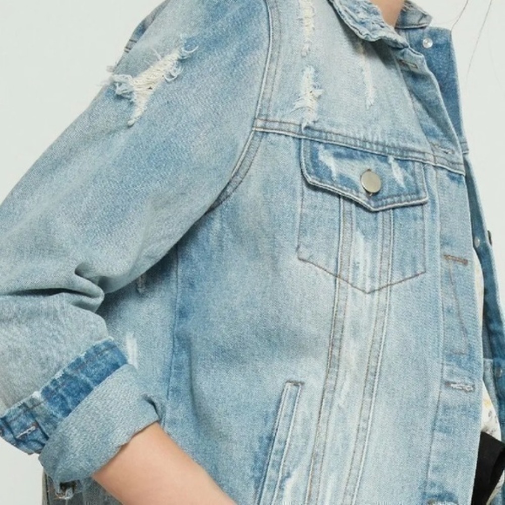 MVN 100% Cotton Womens Distressed Ripped Denim Jacket - Picture 9 of 10